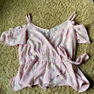 Sienna Sky Light Pink Floral Spaghetti Strap Off the Shoulder Blouse